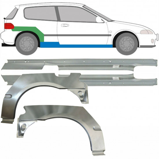 Reparaturni del praga in zadnjega blatnika za Honda Civic 1991-1995 / Levo+Desno / Komplet 9539