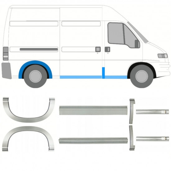 Reparaturni del praga in zadnjega blatnika za Fiat Ducato Boxer Relay 1994-2006 / MWB / Komplet 11517