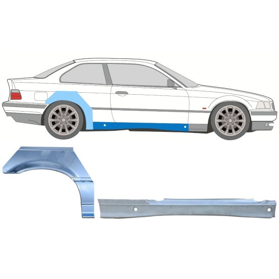 Popravni panel celotnega praga in zadnjega blatnika za BMW 3 E36 1990-2000 / Desna / COUPE / Komplet 17023