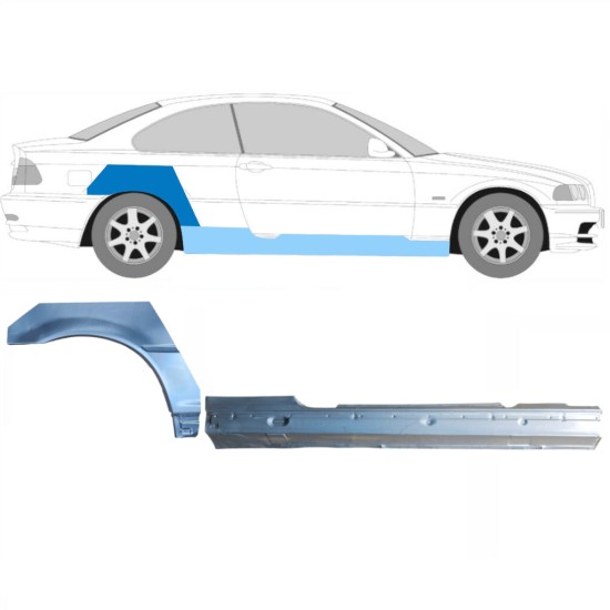Popravni panel celotnega praga in zadnjega blatnika za BMW 3 E46 1998-2006 / Desna / COUPE / Komplet 17059