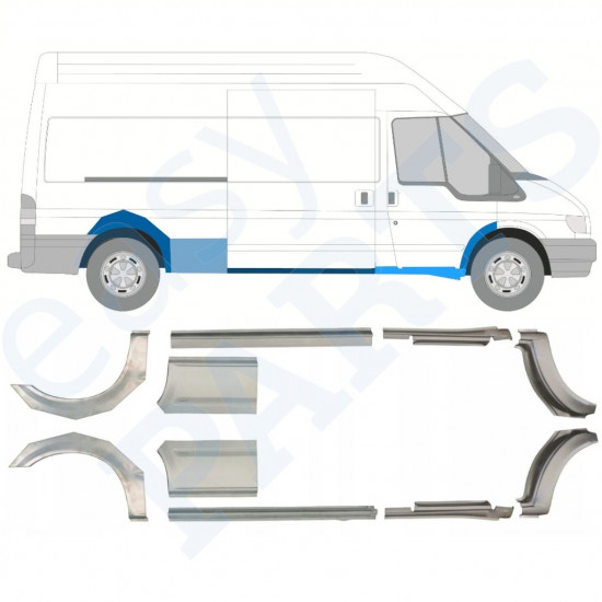 Reparaturni del praga in zadnjega blatnika za Ford Transit 2000-2013 / LWB / Levo+Desno / Komplet 10630