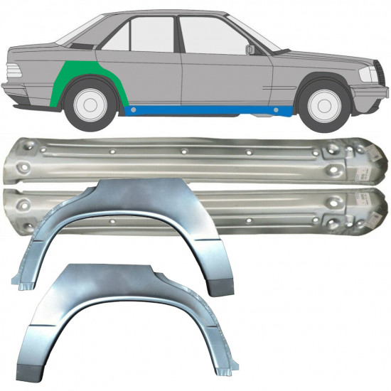 Reparaturni del praga in zadnjega blatnika za Mercedes 190 1982-1993 / Levo+Desno / Komplet 9522