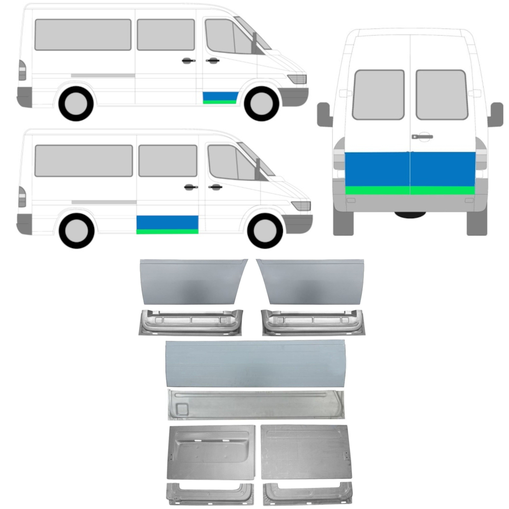 Notranji In Zunanji Popravni Panel Vrat Za Mercedes Sprinter 1995-2006 / Levo+Desno / Komplet 11321