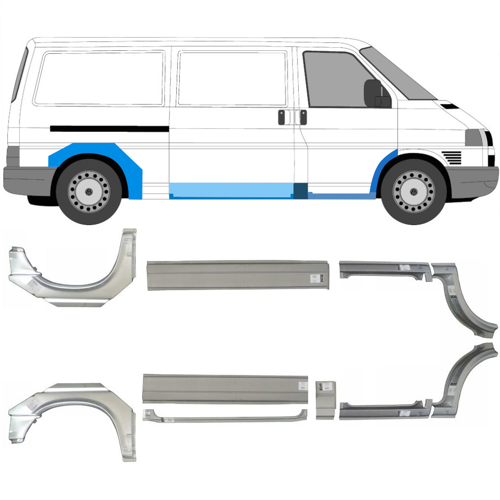 Popravni Panel Praga + Sprednji + Zadnji Blatnik Za Volkswagen Transporter T4 1990-2003 / Levo+Desno / Komplet 5340