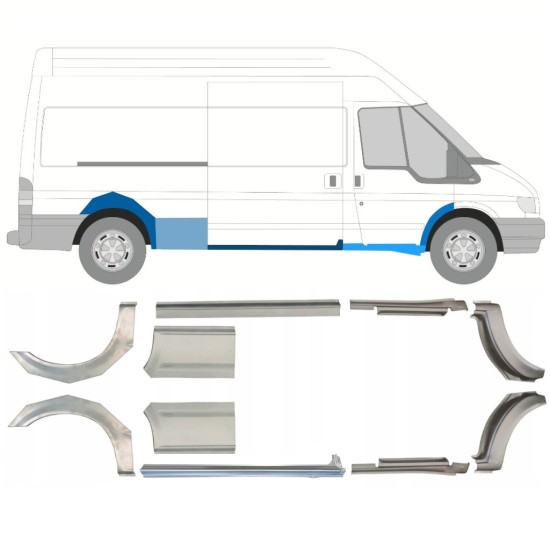 Reparaturni del praga in zadnjega blatnika za Ford Transit 2000-2013 / LWB / Levo+Desno / Komplet 10630