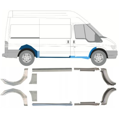 Reparaturni del praga in zadnjega blatnika za Ford Transit 2000-2013 / Levo+Desno / Komplet 10637